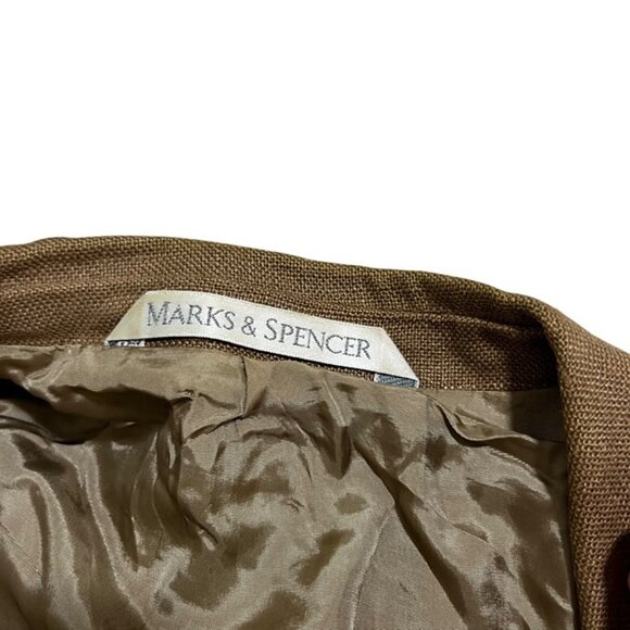 St. Michael Marks & Spencer men's blazer M brown 100% linen 3 button vintage - Picture 2 of 6